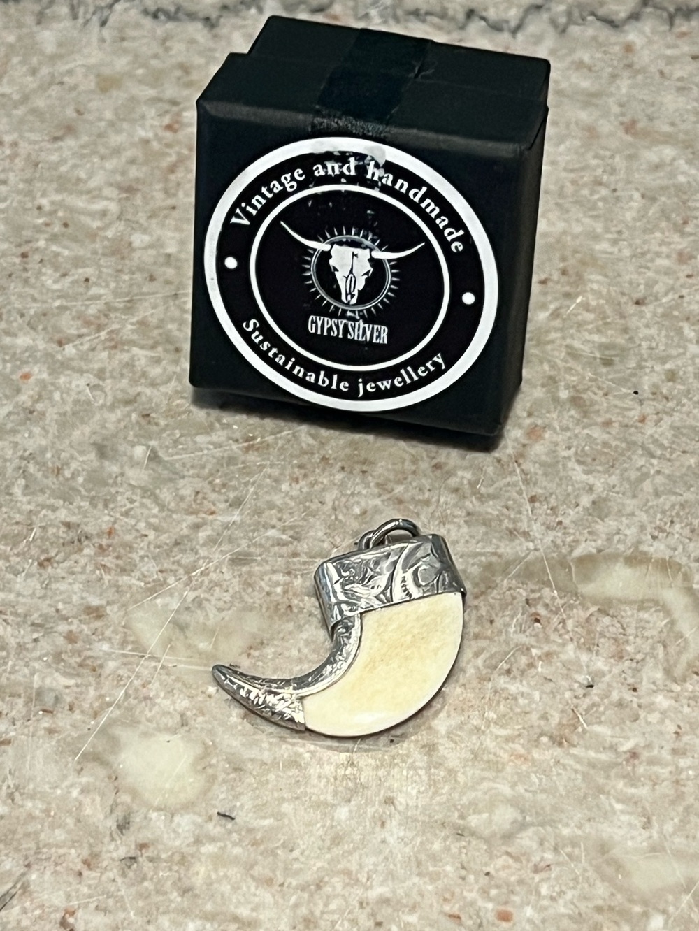 Gypsy Silver - Small Tusk Charm Reclaimed Silver and Cream - OS - OOAK - Picture 4 of 8
